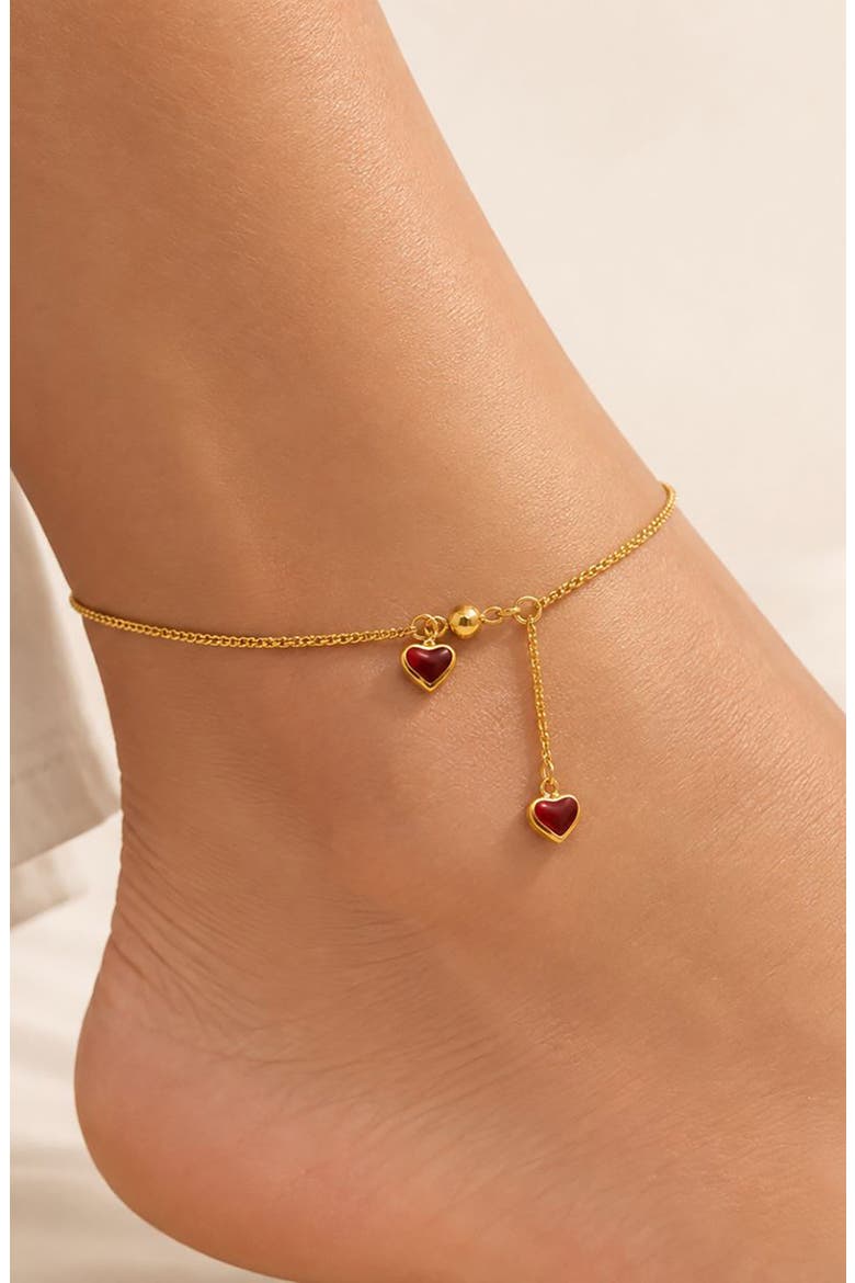 Heart Charm Drop Anklet, Alternate, color, GOLD