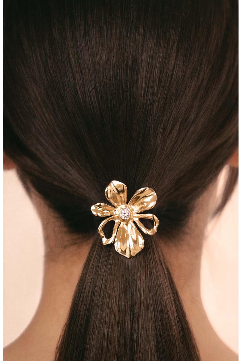 Petals Ponytail Holder, Alternate, color, GOLD