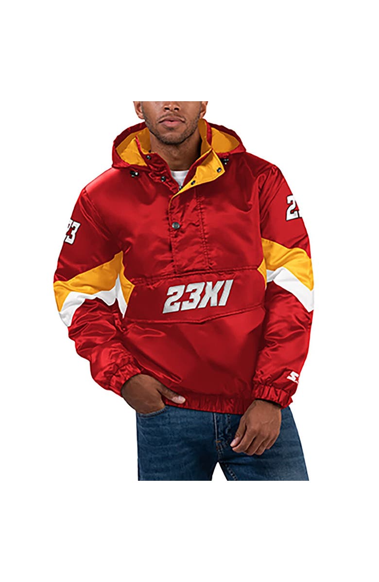 STARTER Men's Starter Red Bubba Wallace Home Team Satin Half-Zip Hoodie Jacket, Main, color, Red