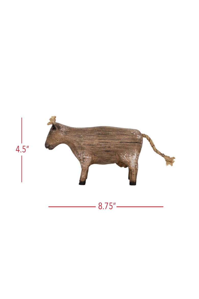 Carved Cow Decorative Accent Natural Wood & Jute, Alternate, color, Brown