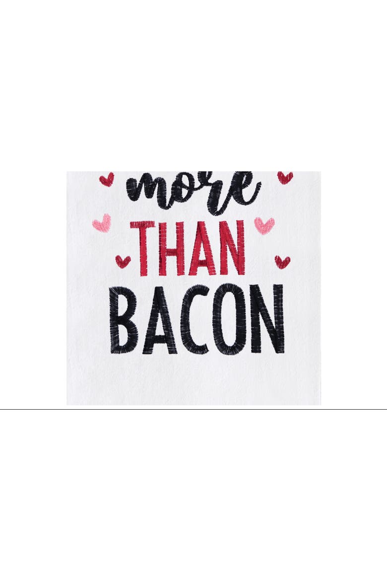 "I Love You More Than Bacon" Piggy 100% Cotton Flour Sack Valentine's Day Dishtowel, Alternate, color, red