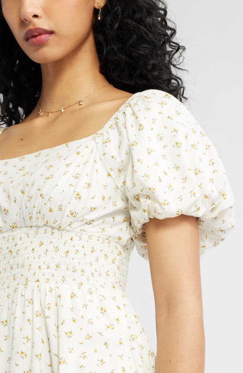 Bp. Tiered Puff Sleeve Dress In Ivory- Orange Mini Bloom