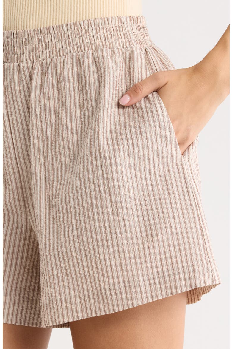 Darina Stripe Stretch Cotton Seersucker Shorts, Alternate, color, BIRCH TAUPE STRIPE