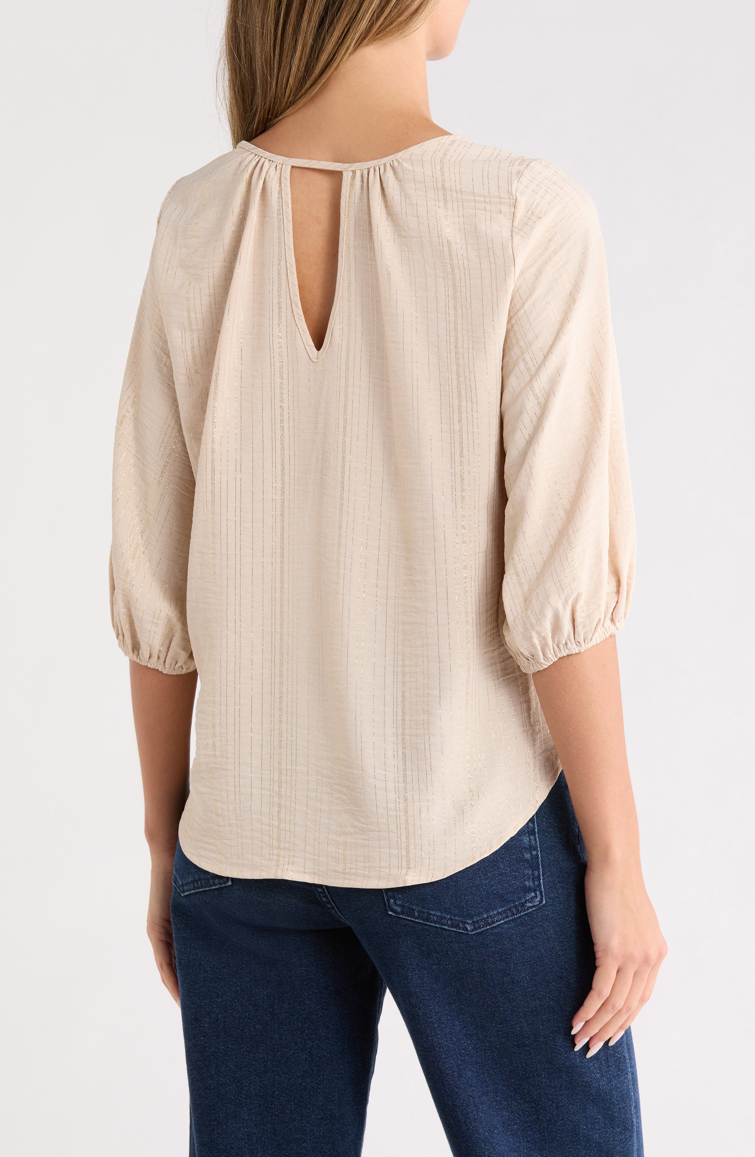 Metallic Stripe Puff Sleeve Top - image 2