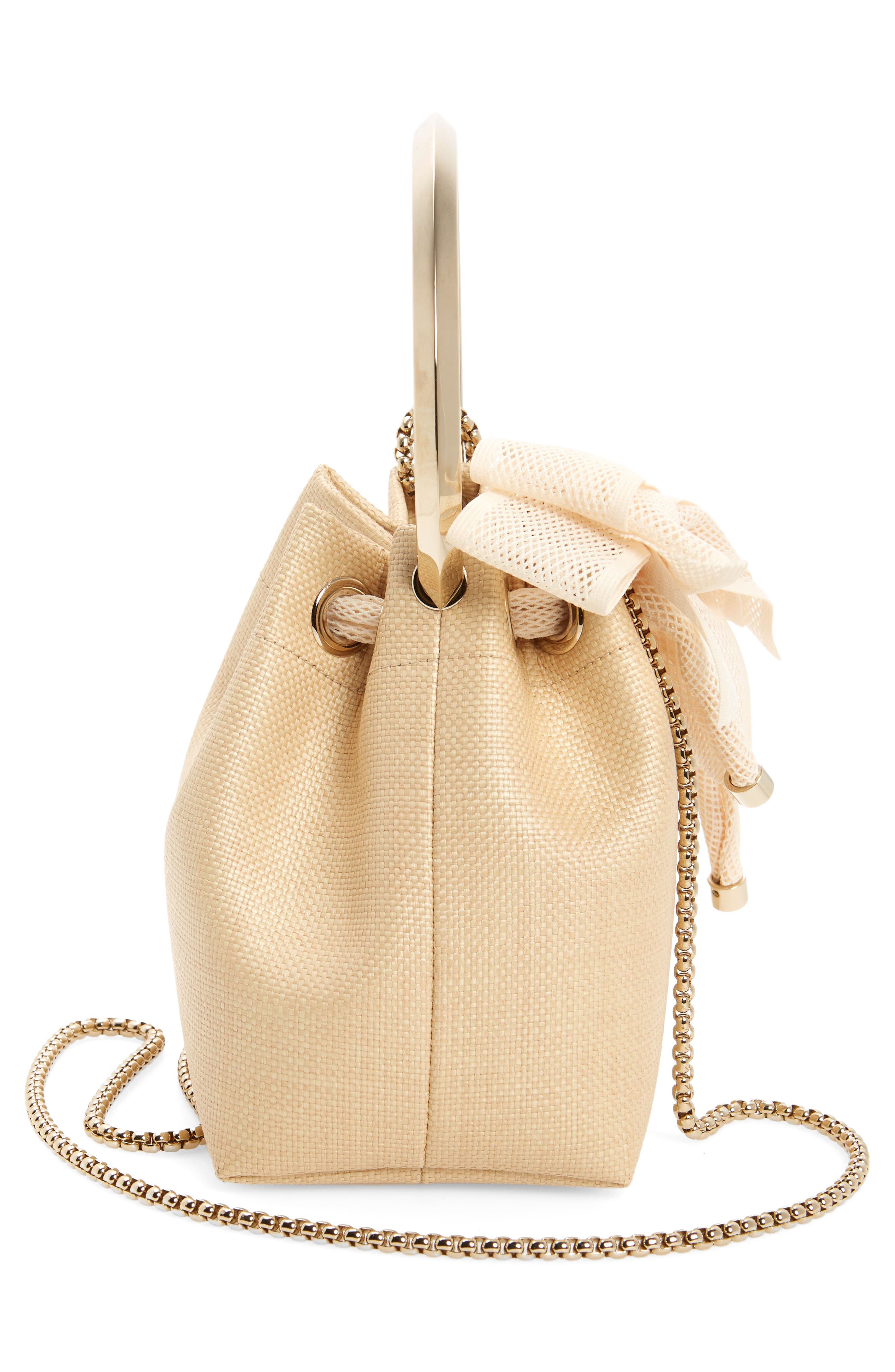 Jimmy Choo Bon Bon Bow Raffia Bucket Bag, Alternate, color, 