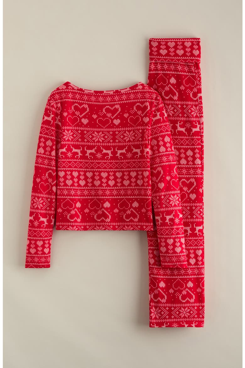 Kids' Brushed Jersey Pajamas, Alternate, color, RED PINK FESTIVE FAIRSLE