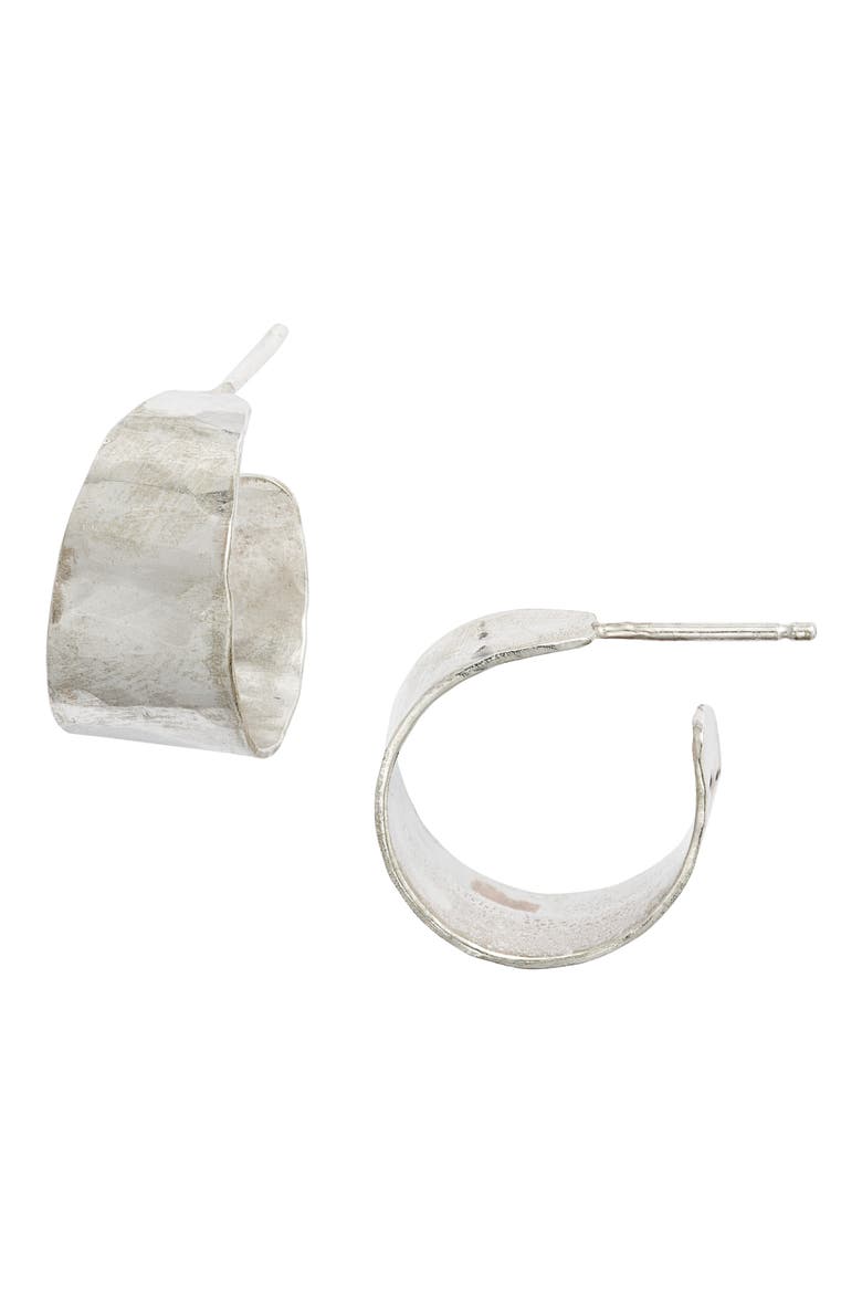 Mood Small Hammered Hoop Earrings, Main, color, STERLING SILVER