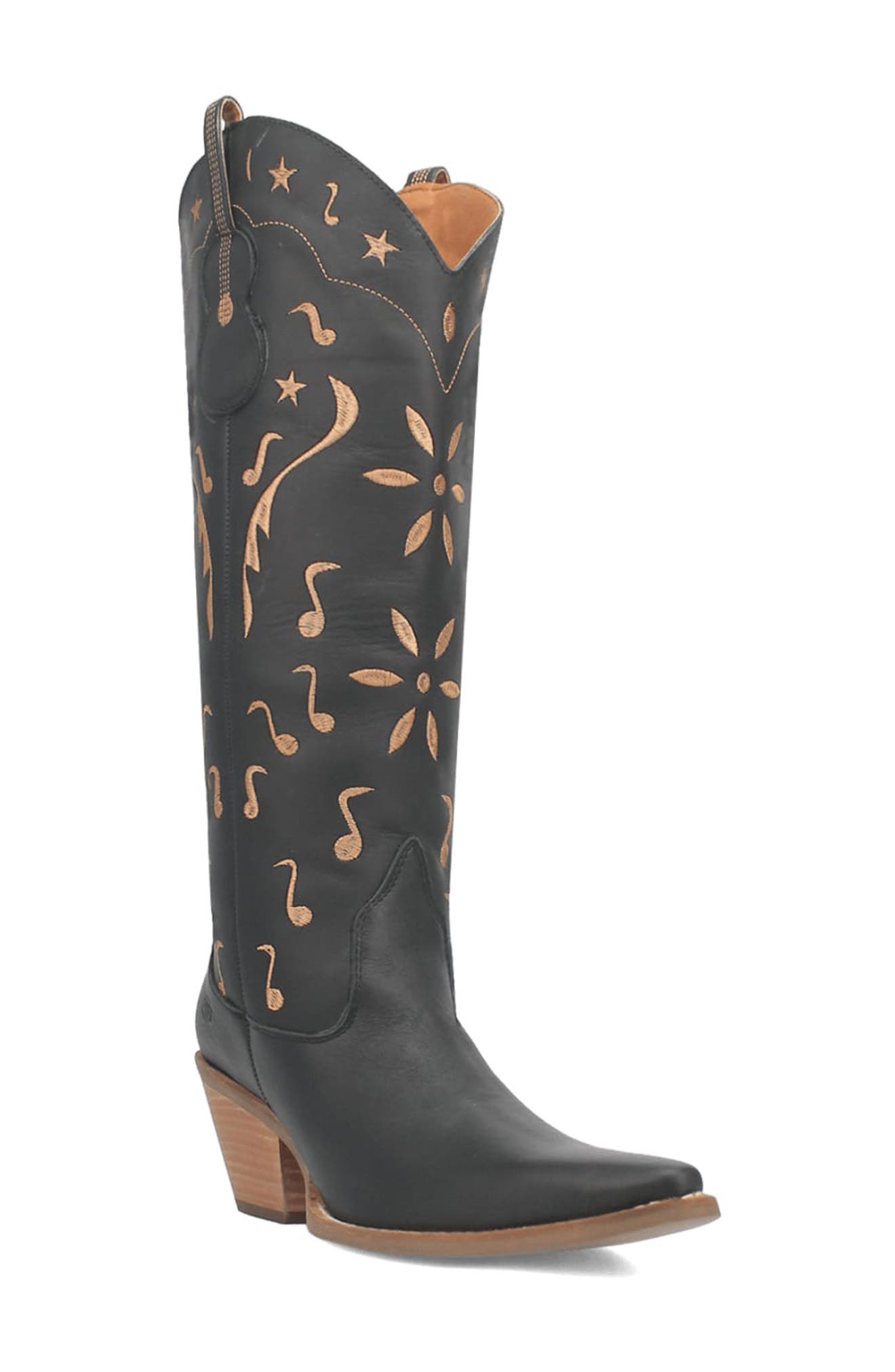 Dingo Rhymin Knee High Western Boot, Main, color, Black