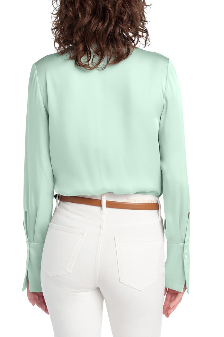 Surplice Long Sleeve Satin Bodysuit, Alternate, color, LIGHT SAGE