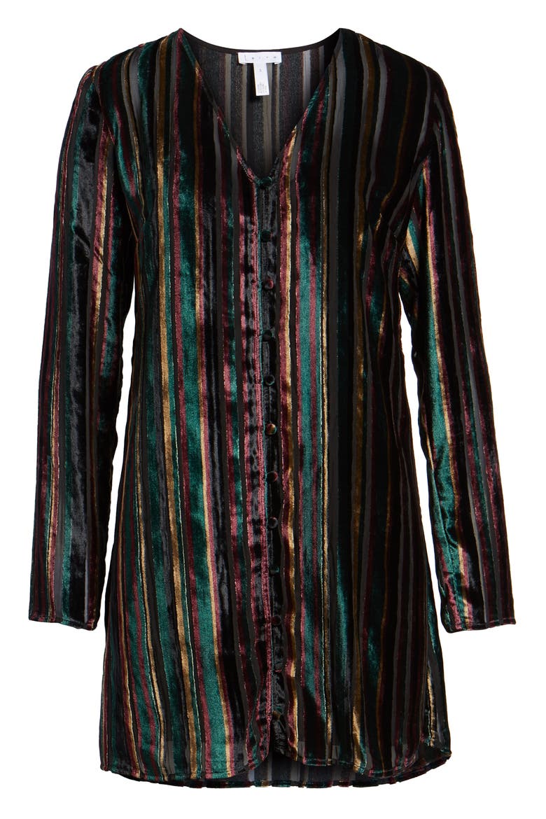 Long Sleeve Button Front Dress, Alternate, color, BLACK VELVET STRIPE