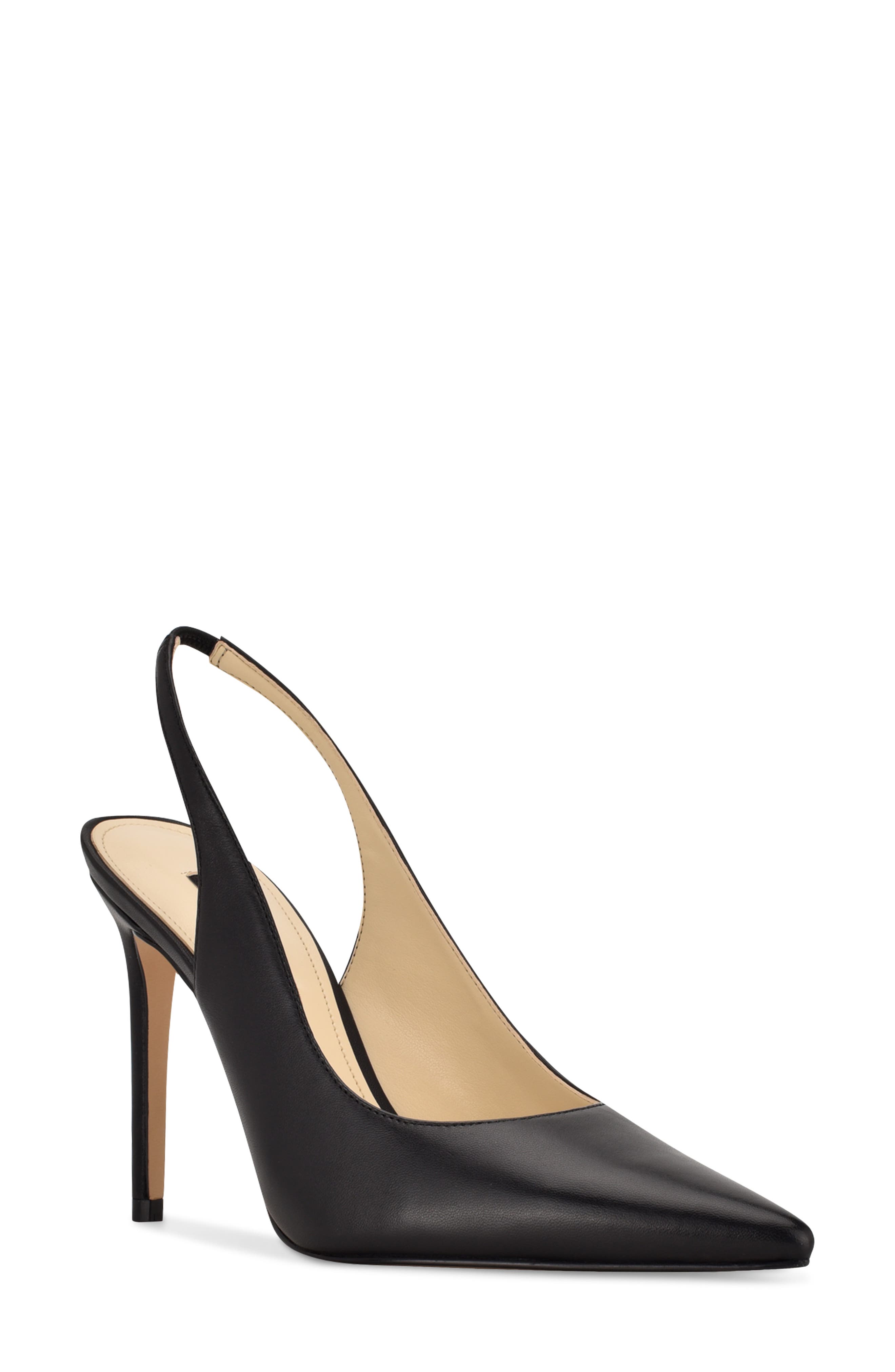 Nine West Feather Slingback Pump, Main, color, Black Leather
