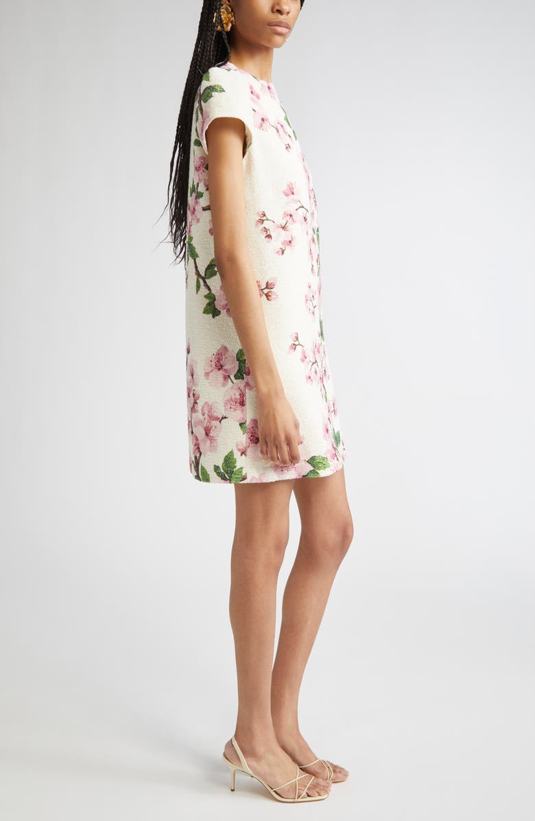 Oscar de la Renta Cherry Blossom Cap Sleeve Shift Dress, Alternate, color, Pink/ Ivorys