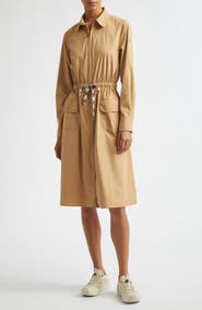 Moncler Long Sleeve Cotton & Nylon Zip Shirtdress