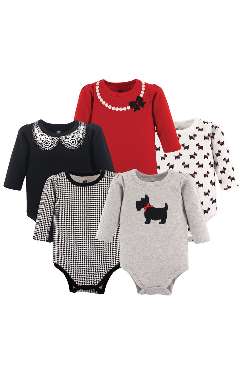 Hudson Baby Soft Cotton Long-Sleeve Bodysuits, Main, color, Scottie Dog