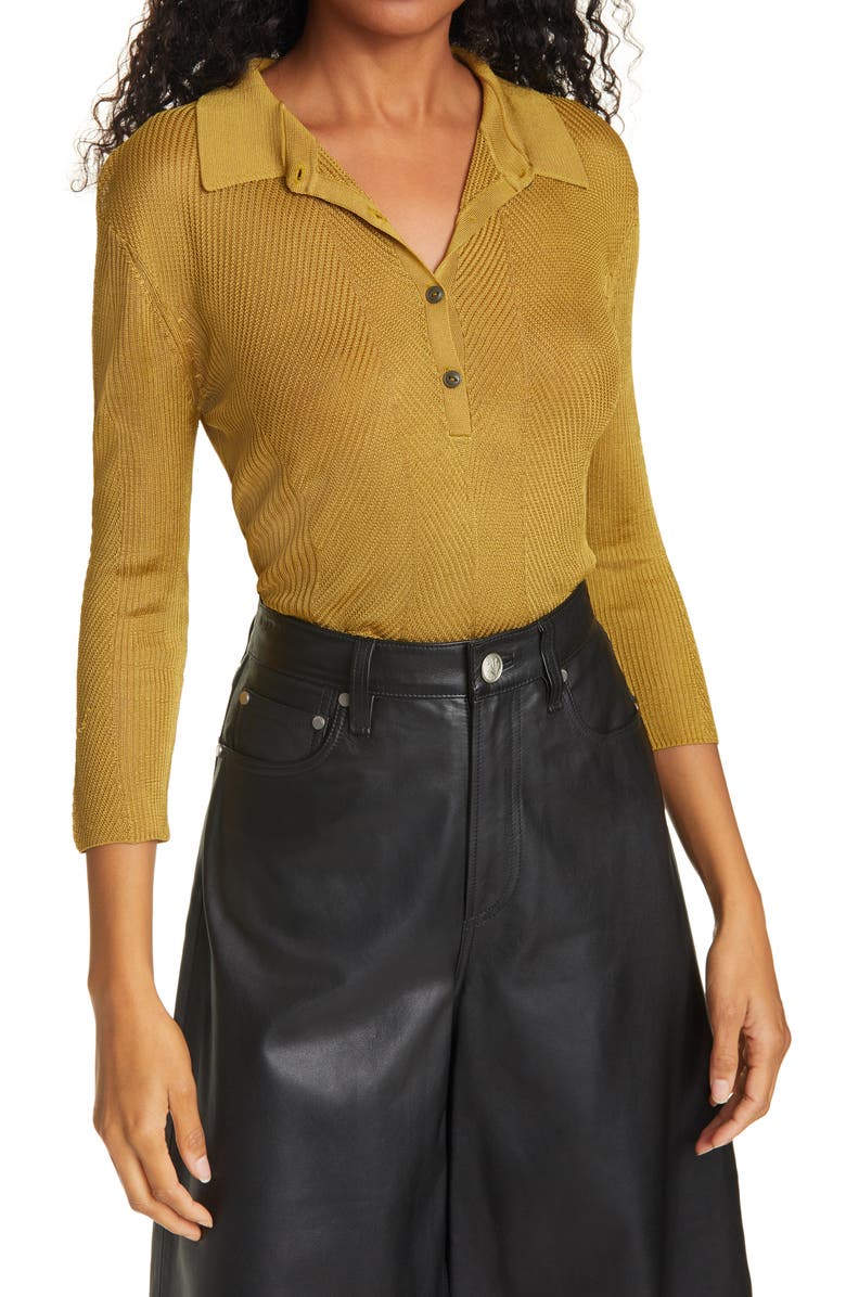 rag & bone Three Quarter Sleeve Polo, Main, color, Seedgrn