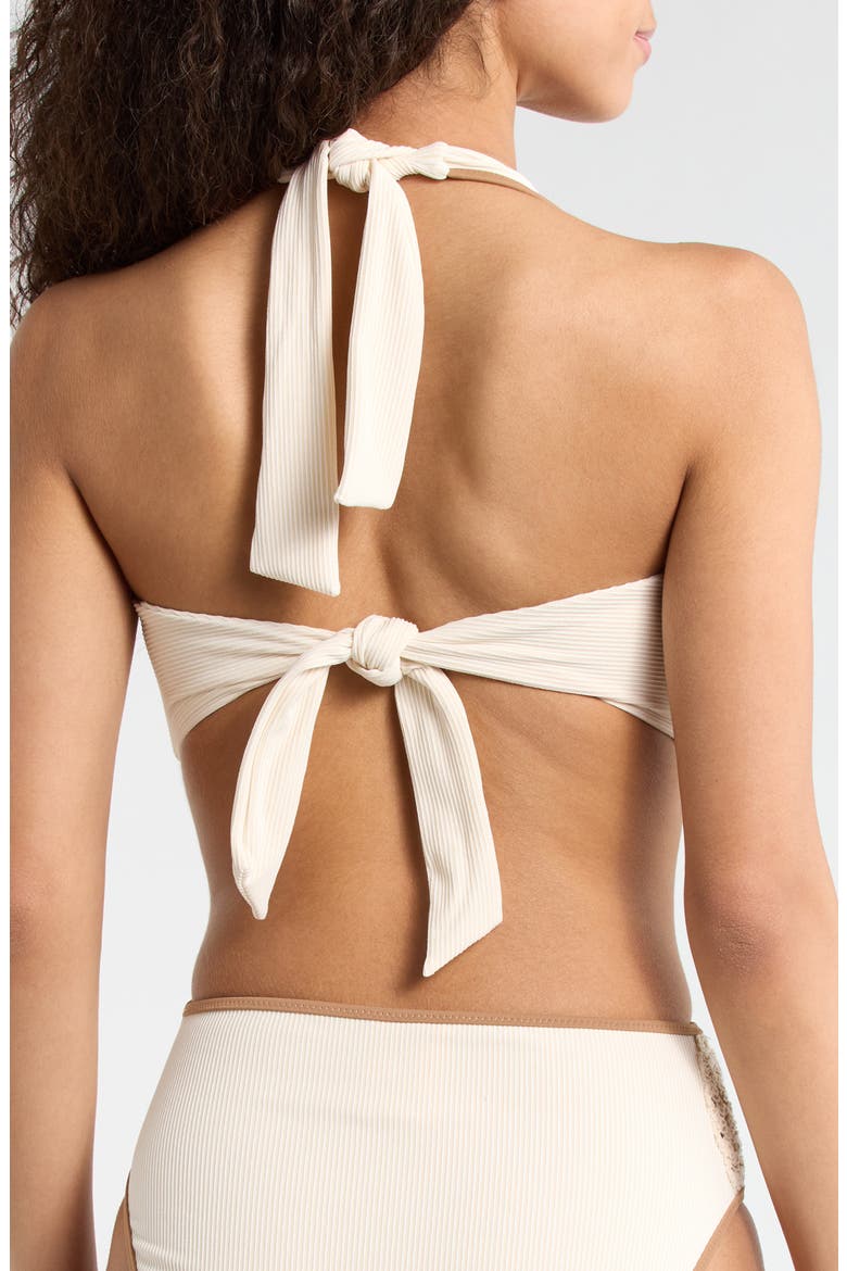 Halter Rib Triangle BIkini Top, Alternate, color, WHITE SAND