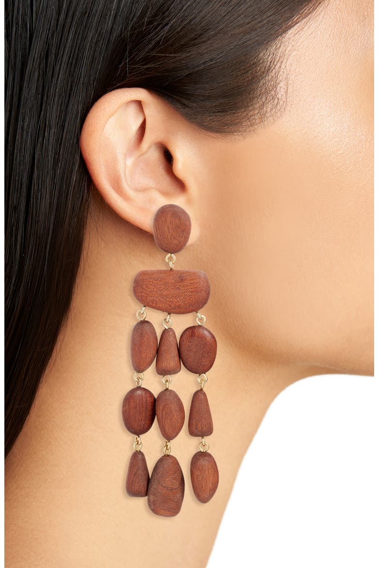 Tallulah Wood Chandelier Earrings, Alternate, color, MAHOGANY