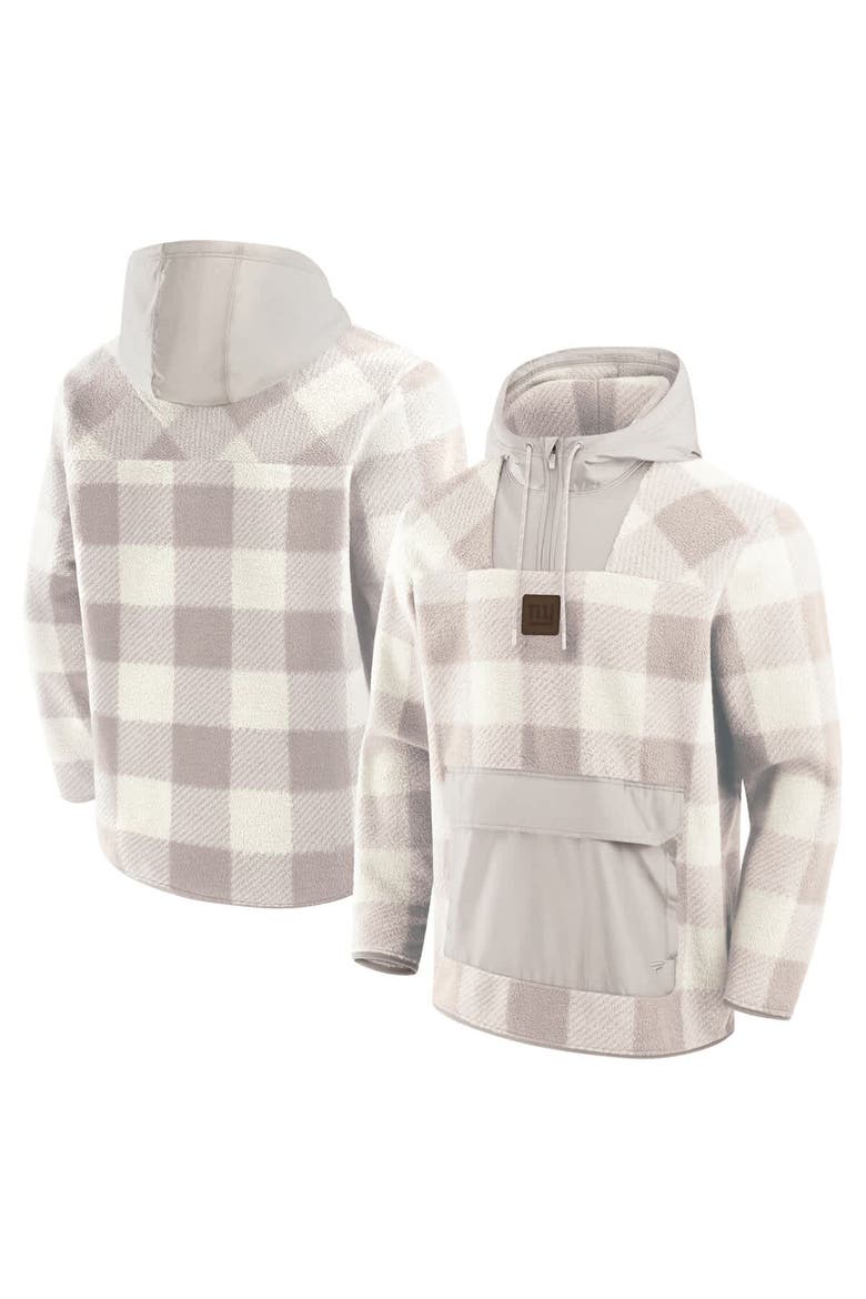 Men's Fanatics Gray New York Giants Elements Plaid Polar Fleece Quarter-Zip Hoodie, Main, color, Gray