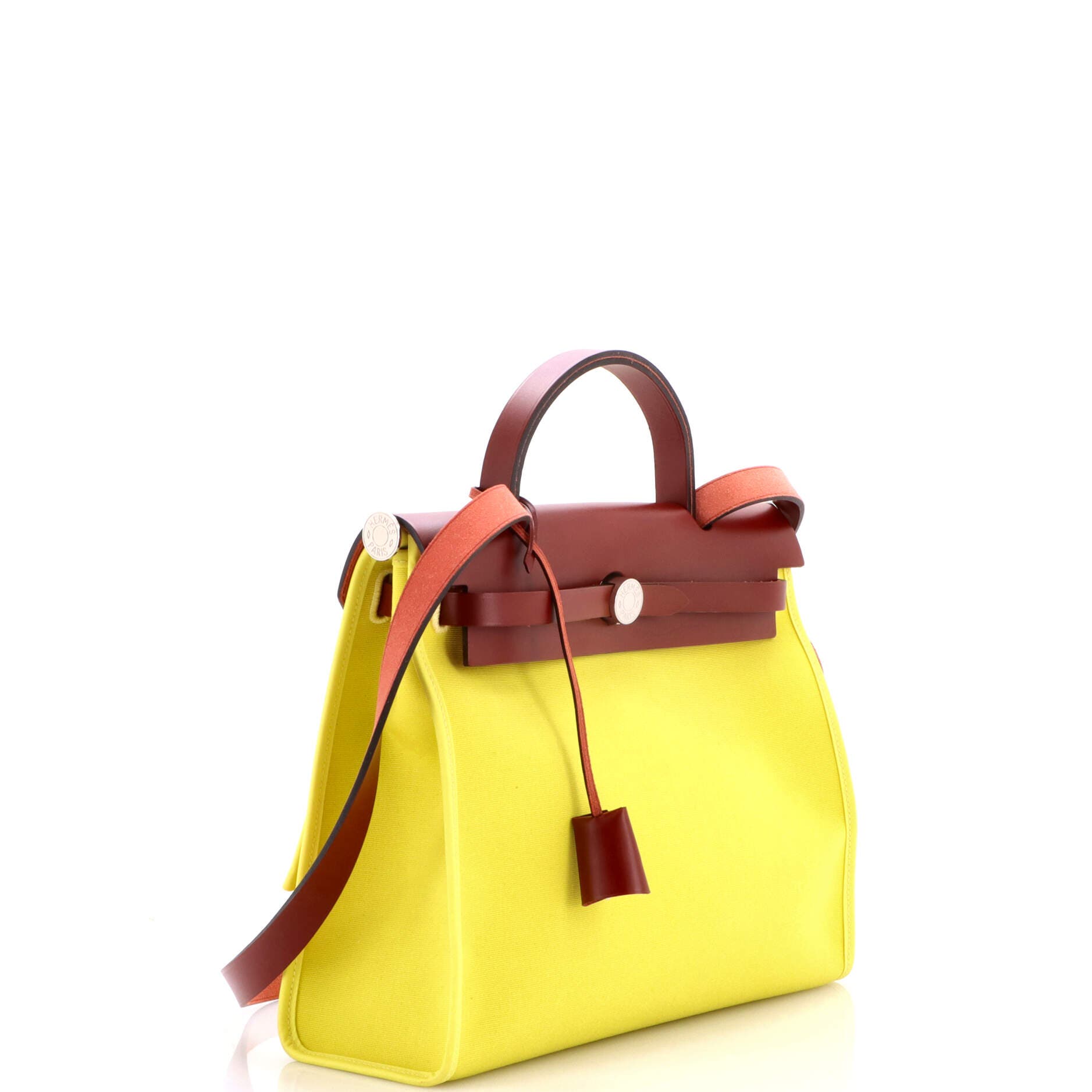 Pre-Owned Hermes Herbag Zip Leather and Toile 31, Alternate, color, Lime