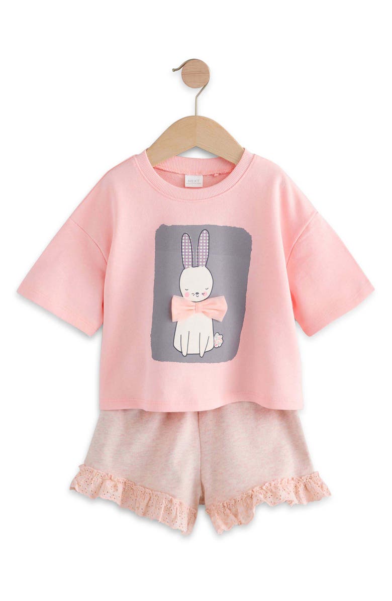 NEXT Kids' Bunny Frill Cotton Top & Shorts Set, Main, color, 