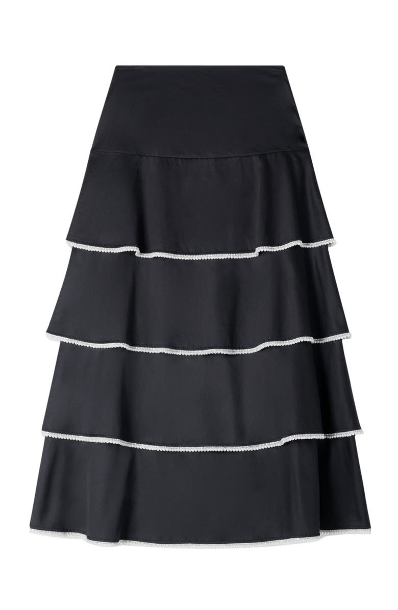 SANDRO Long ruffled rhinestone skirt, Alternate, color, Black