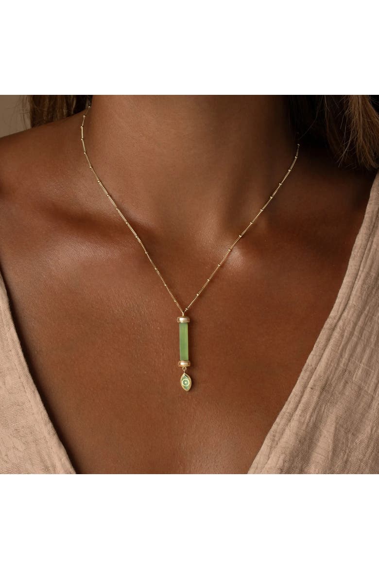 Guardian Spirit Jade Evil Eye Gold Necklace, Alternate, color, Gold/Pastel Green