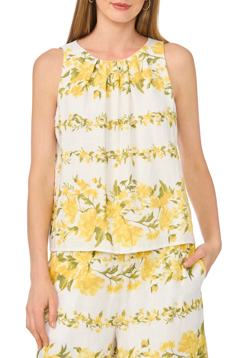 Sleeveless Floral Print Top, Main, color, ULTRA WHITE