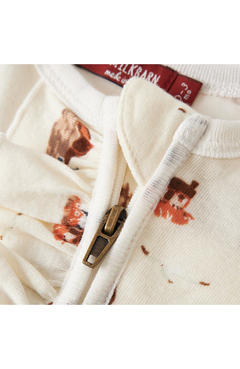 Milkbarn Organic Cotton Ruffle Zipper Footed Romper, Alternate, color, Sandcastle