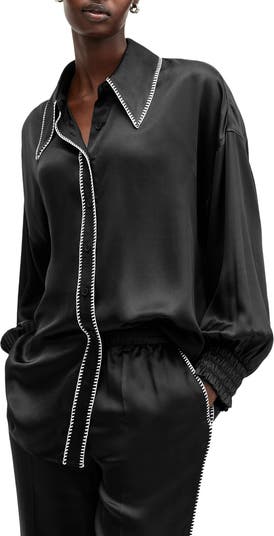 Charli Whipstitch Oversize Satin Button-Up Shirt