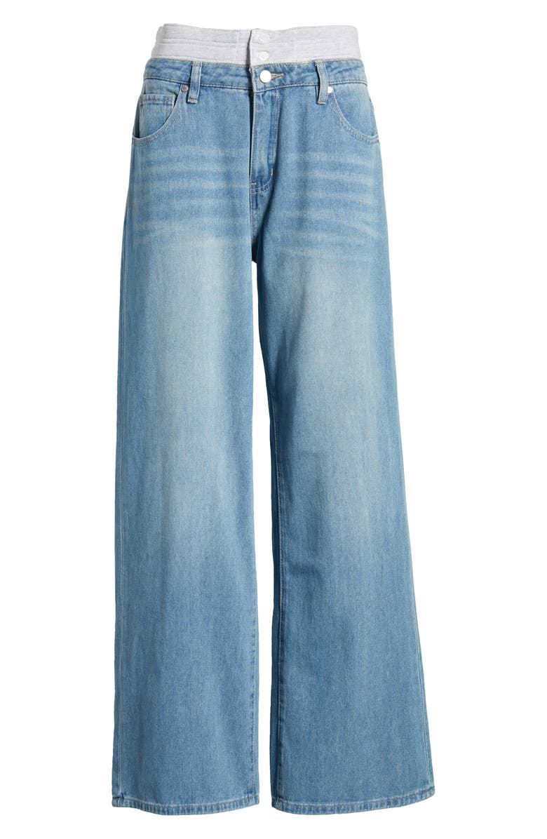 PTCL Super High Waist French Terry Trim Nonstretch Wide Leg Jeans, Alternate, color, 