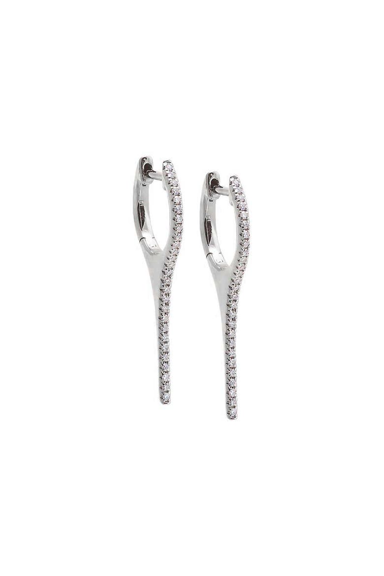 Diamond Pave Elongated Spike Huggie Earring 14K, Main, color, 14K White Gold - 25 MM / Pair