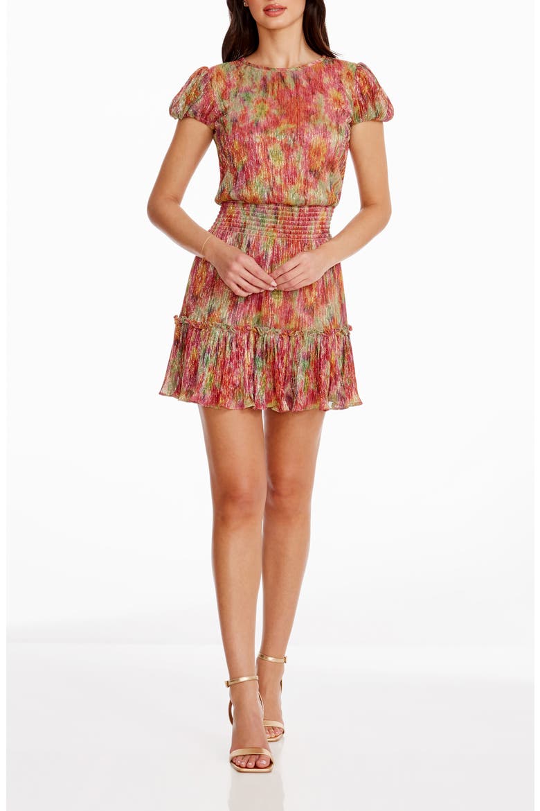 Kenley Metalllic Floral Minidress, Main, color, BRIGHT FUCHSIA MULTI