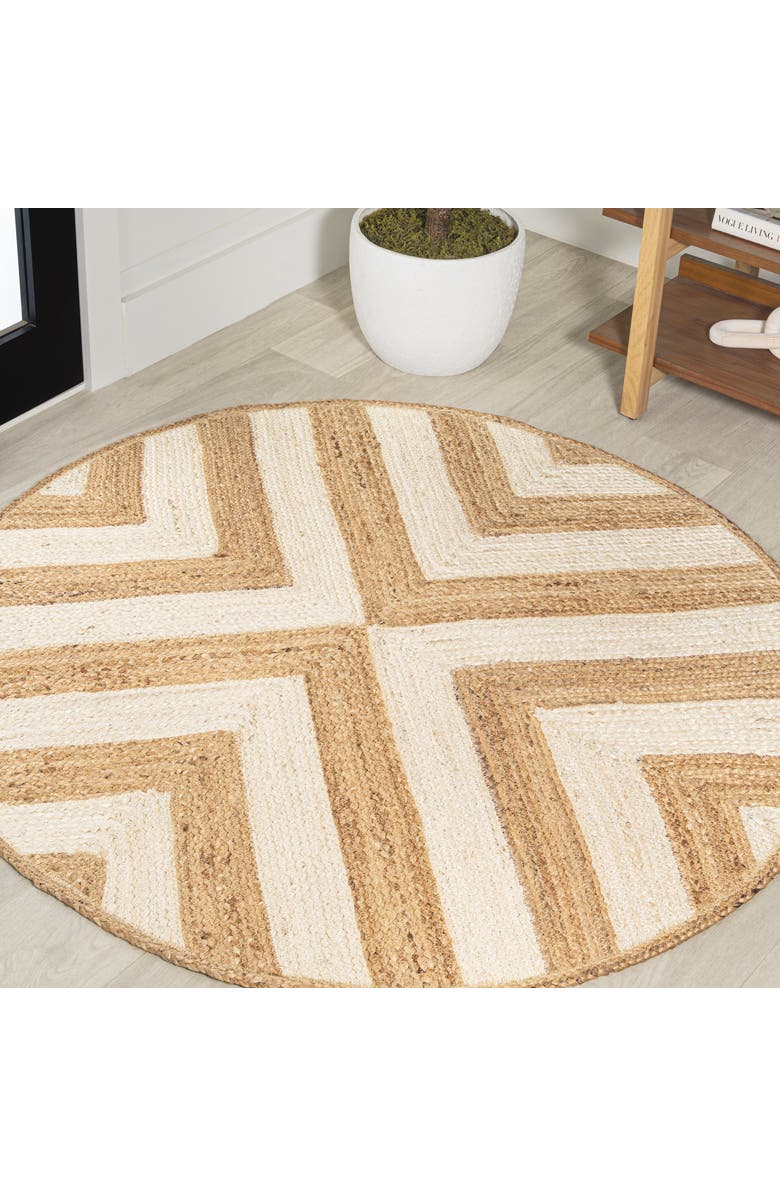 JONATHAN Y Piper Two-Tone Chevron Round Jute Round Area Rug, Alternate, color, Cream/Natural