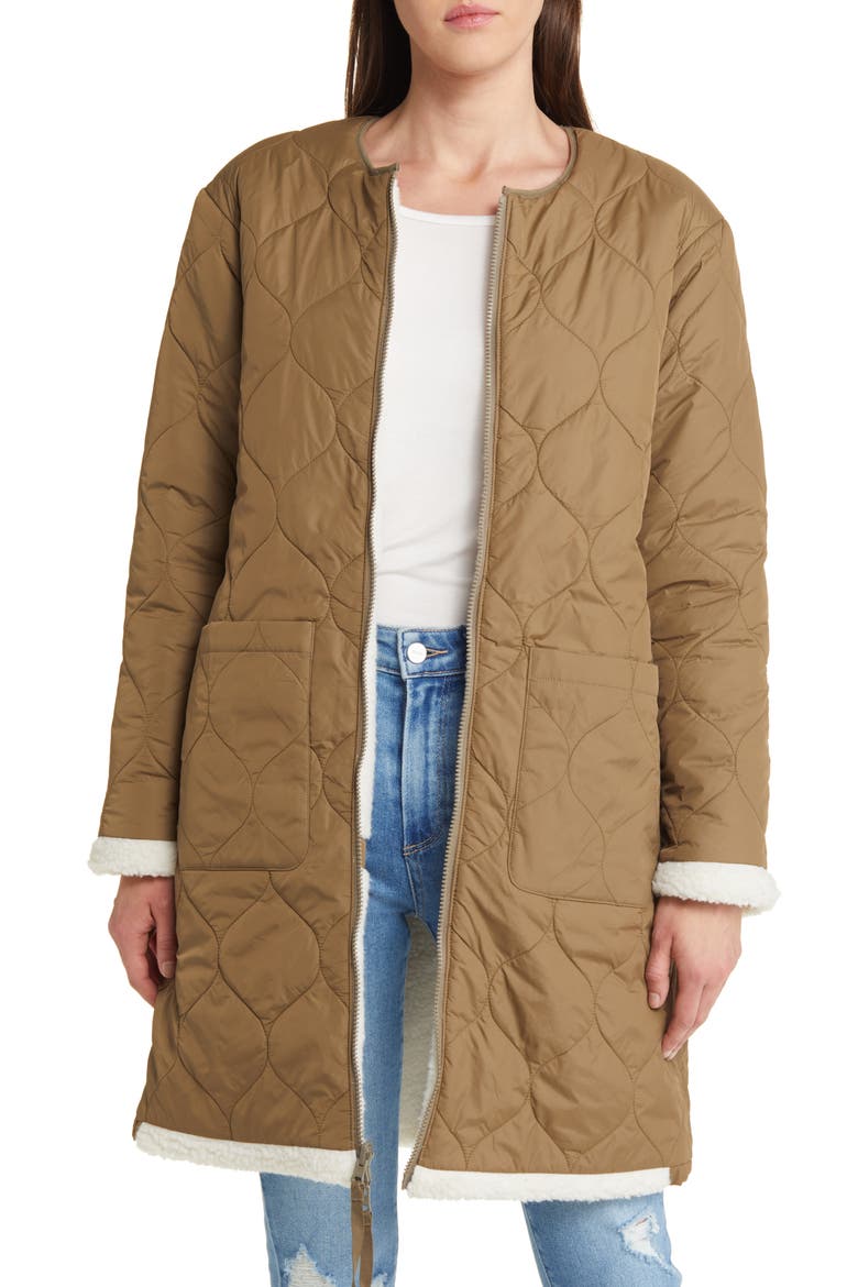 Granger Reversible Quilted High Pile Fleece Coat, Main, color, IVORY OLIVE MIX