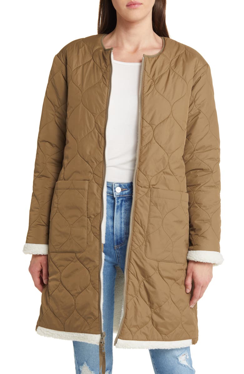 Rails Granger Reversible Quilted High Pile Fleece Coat, Main, color, Ivory Olive Mix