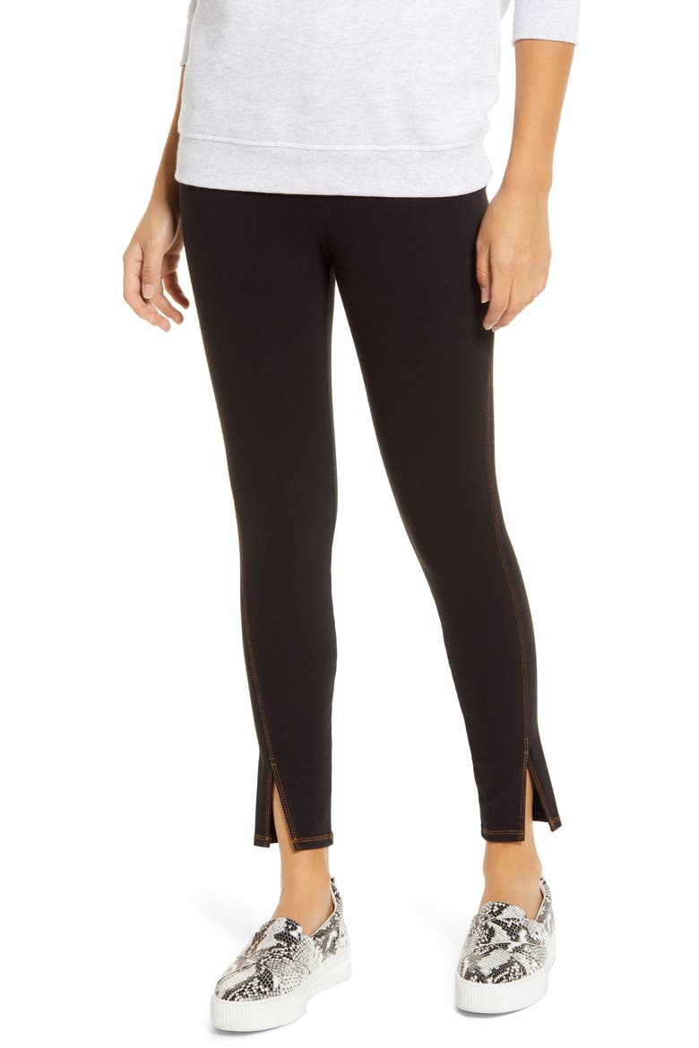 Lyssé Kara Split Hem Denim Leggings, Main, color, BLACK