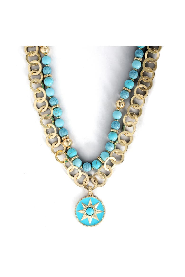 Women's Layered Necklace with Turquoise Beads, Main, color, Gold, turquoise