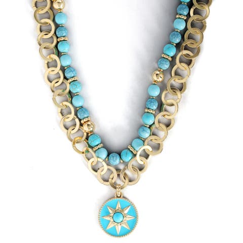 Women's Layered Necklace with Turquoise Beads