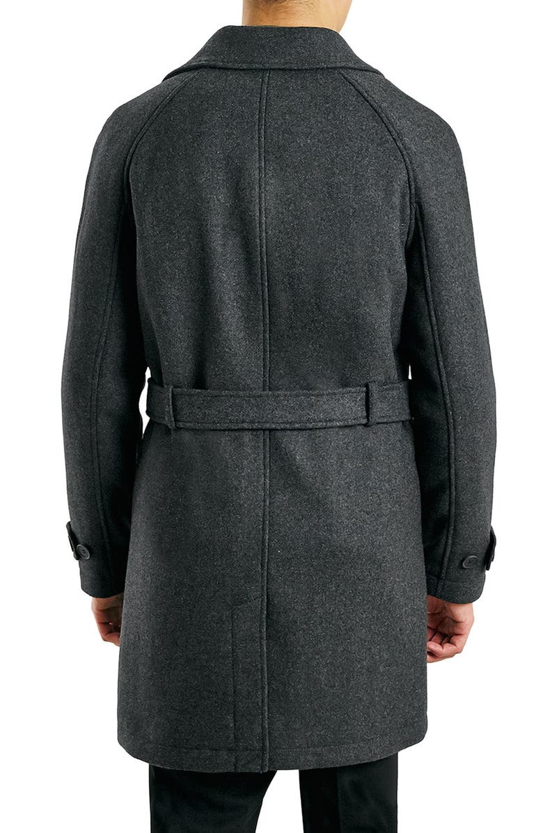 Topman Charcoal Wool Blend Trench Coat, Alternate, color,