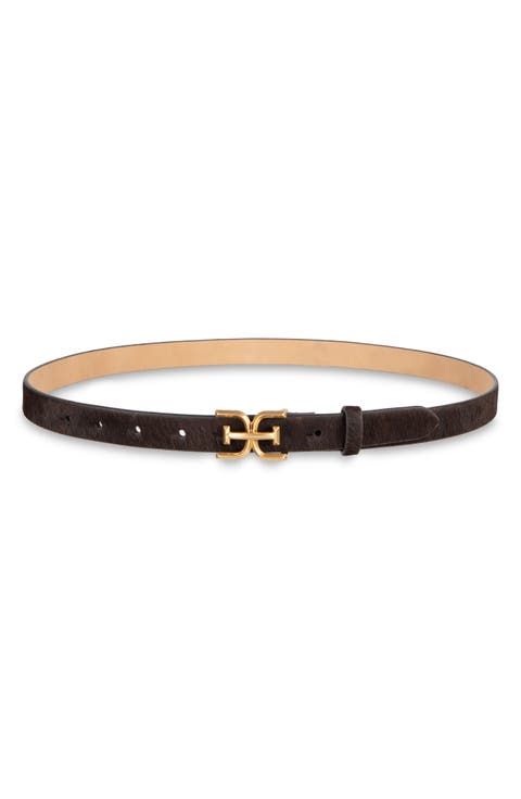 Double E Logo Slim Leather Belt