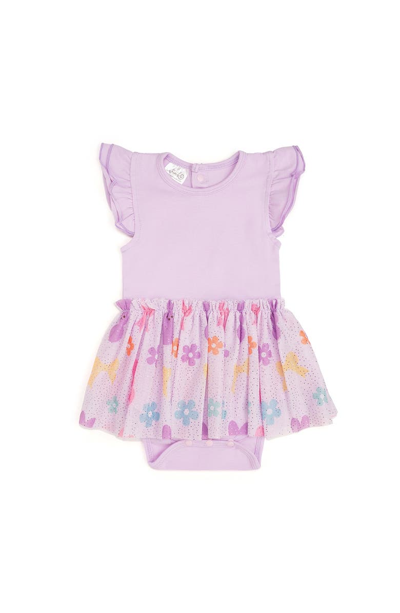 Sweet Wink Lavender Easter Bunny Short Sleeve Tutu Bodysuit, Main, color, 