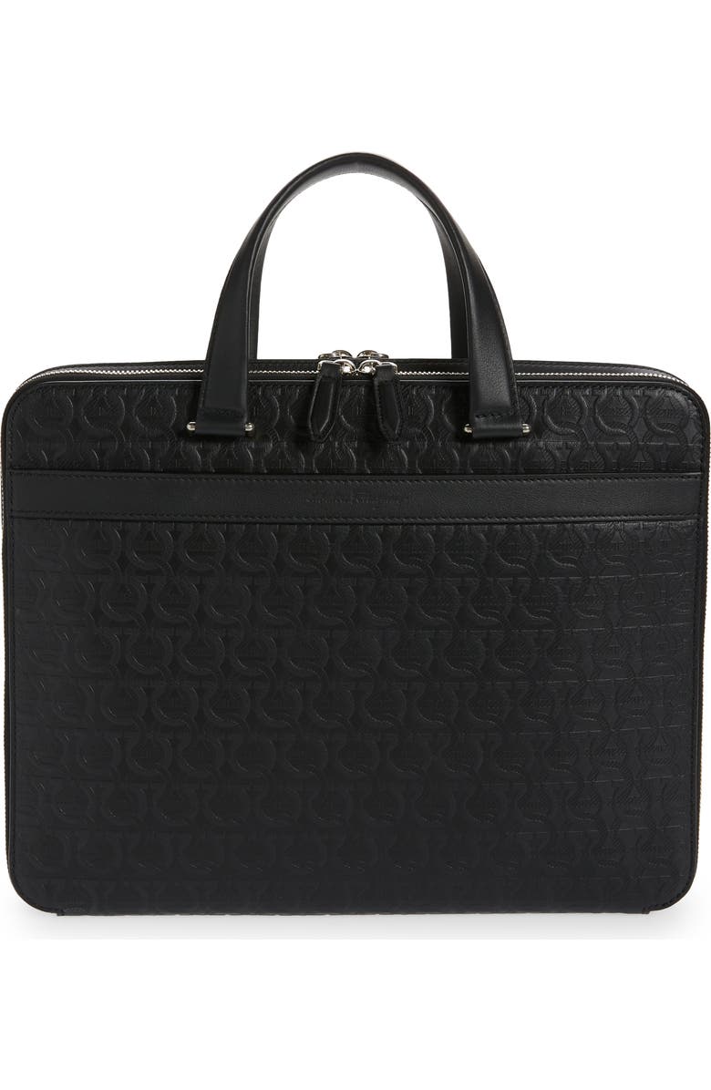 FERRAGAMO Gancini Embossed Leather Briefcase, Main, color,