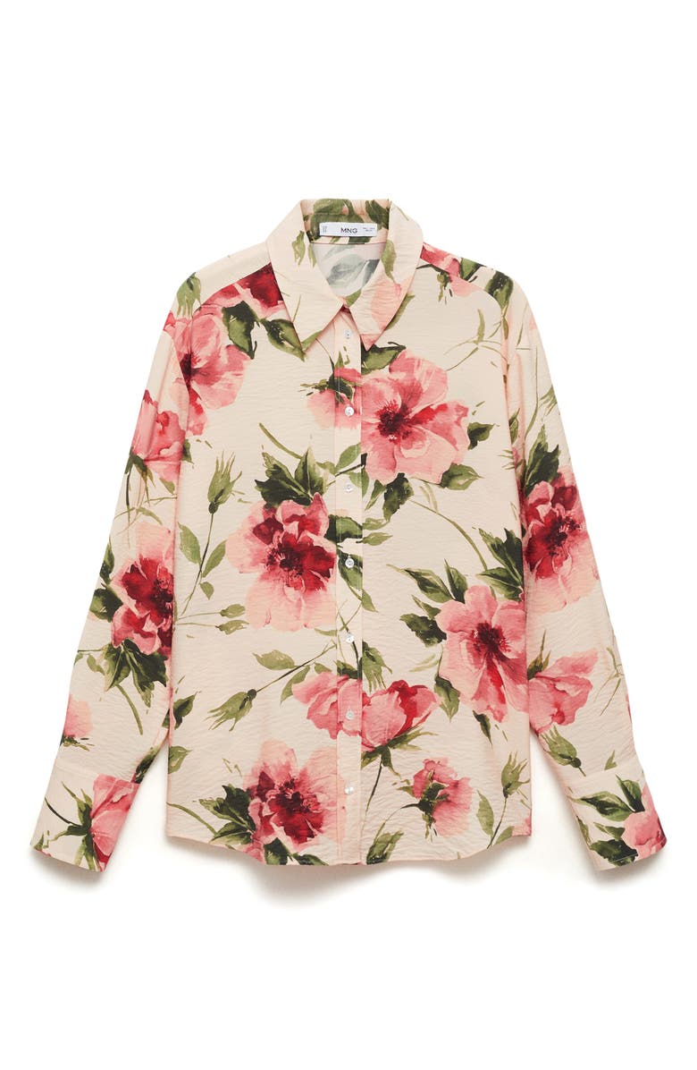 MANGO Floral Flowy Button-Up Shirt, Alternate, color, 