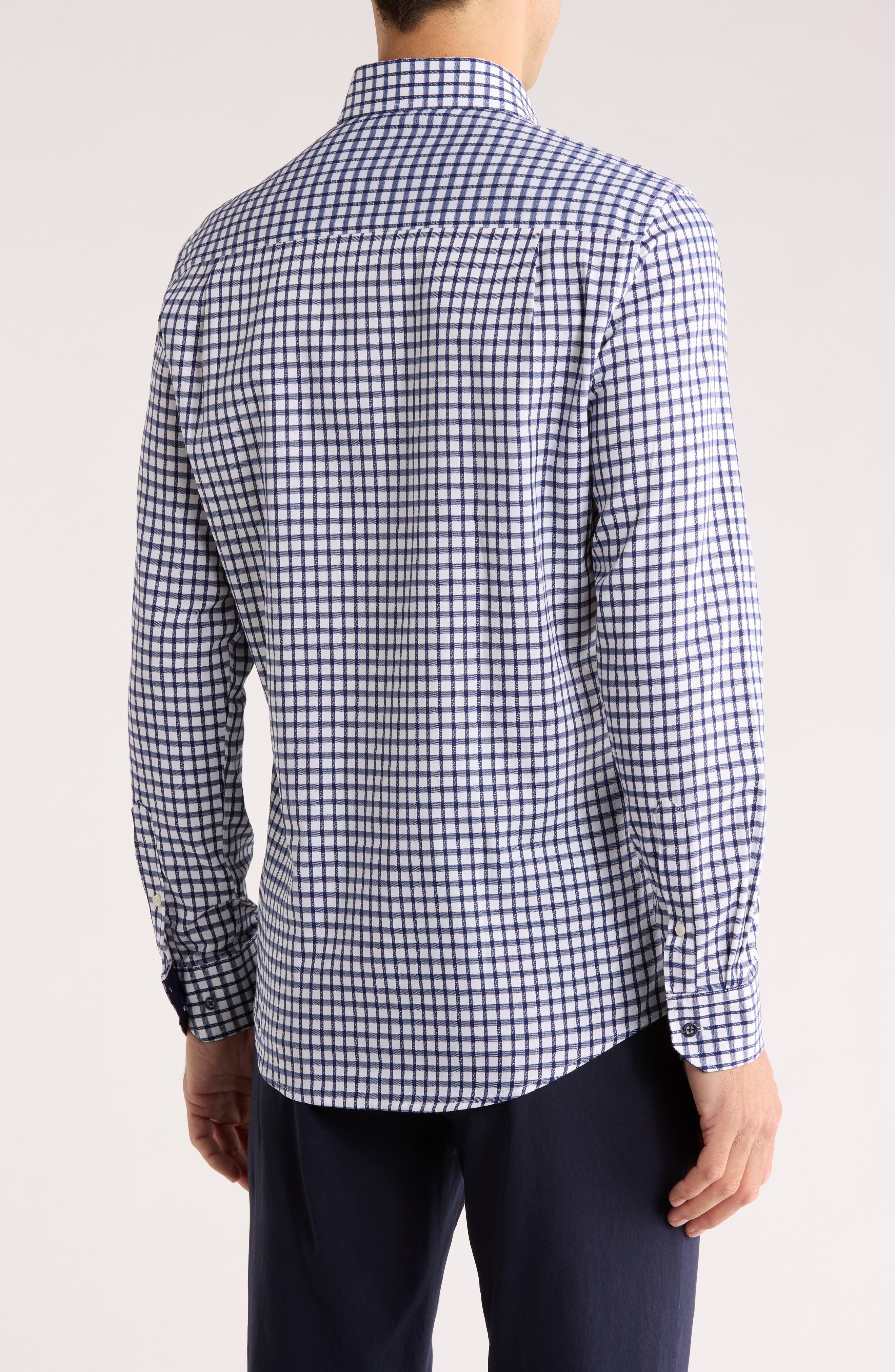 Duchamp Tailored Fit Check Stretch Cotton Dress Shirt