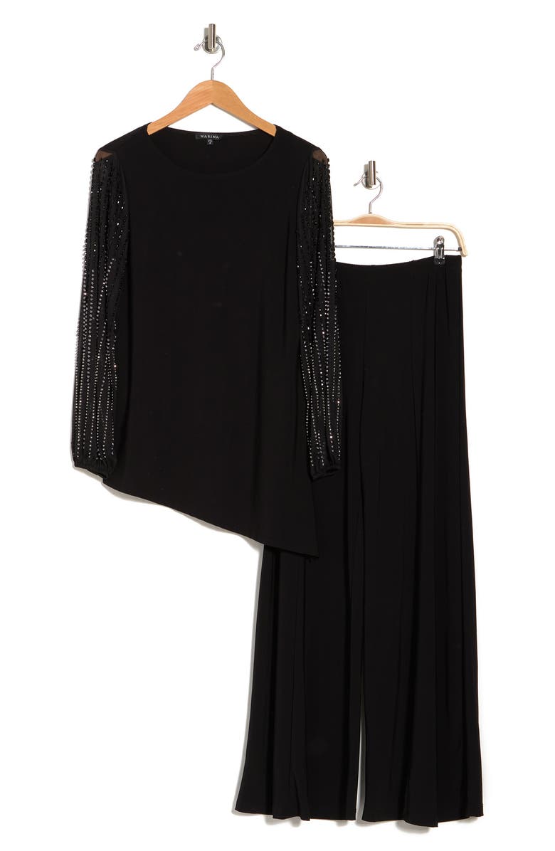 Marina Beaded Sleeve 2-Piece Pant Set, Alternate, color, Black
