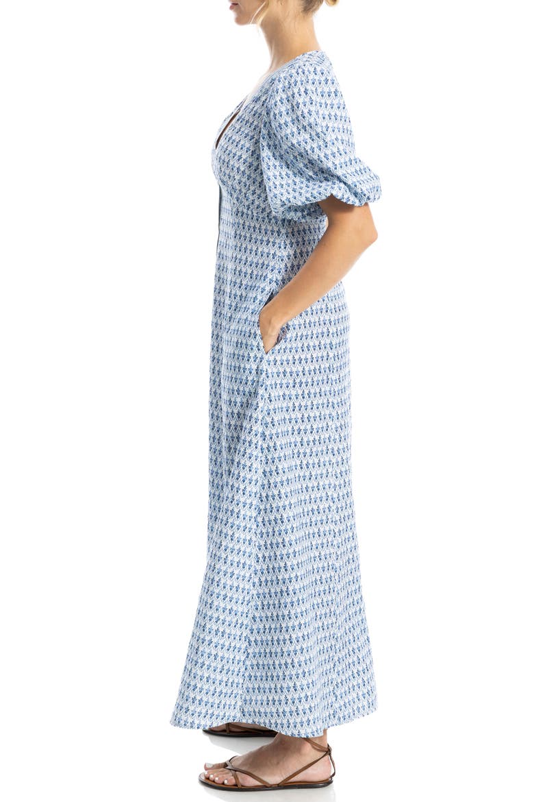 Bubble Sleeve Maxi Dress, Alternate, color, CREAM/ BLUE DAISY STAMP