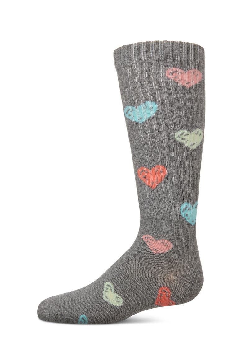 Ribbed Multi Graffiti Hearts Knee Sock, Main, color, Med Gray Heather