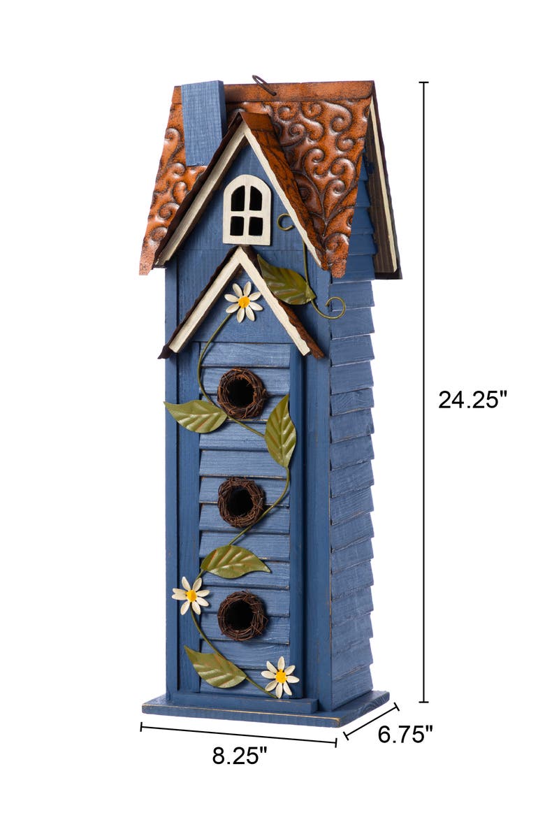 Glitzhome 24.25"H Oversized 3-Tiered Solid Wood Villa Decorative Outdoor Garden Birdhouse, Alternate, color, Blue
