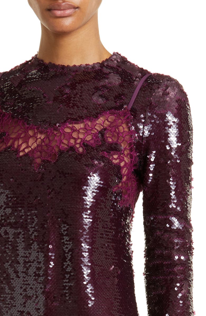 Simkhai Mako Sequin & Lace Long Sleeve Dress, Alternate, color, Mangosteen