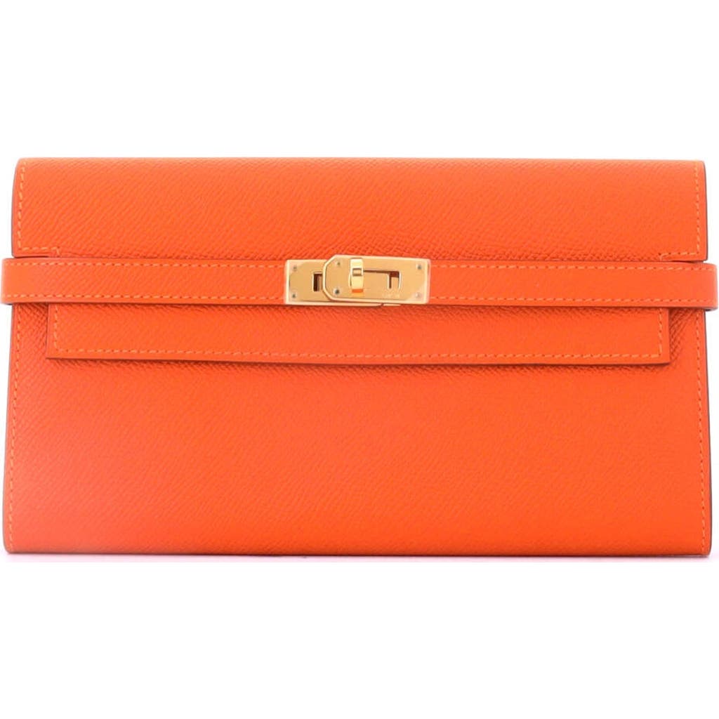 Pre-owned Hermes Hermes Kelly Wallet Epsom Long In Orange